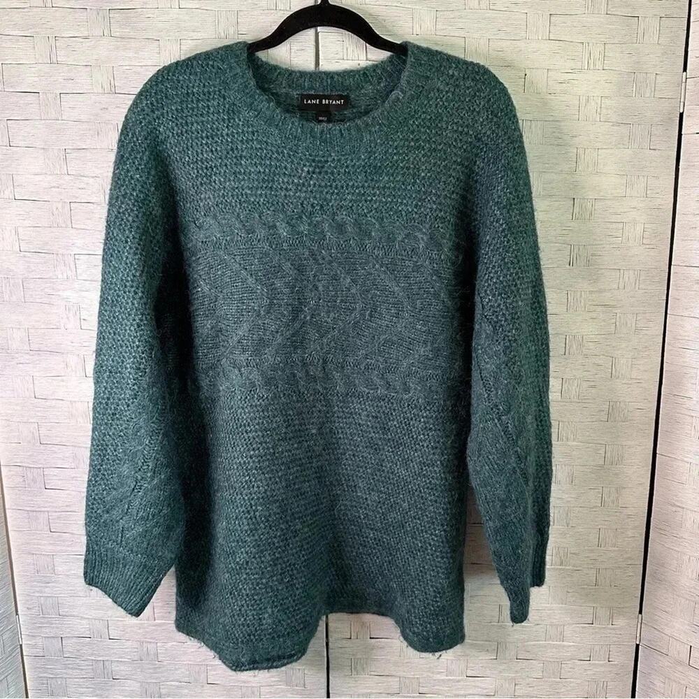 Lane Bryant Womens Sweater crewneck fuzzy cable knit cottagecore plus size